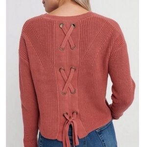 Back Lace Pullover Sweater LUCKY  BRAND 100% cotton SIZE M pink